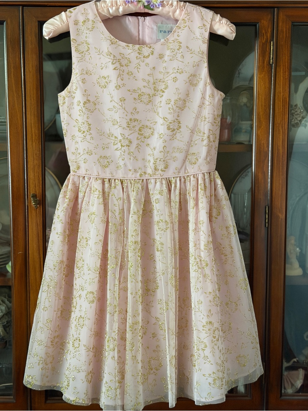 Girls Pink and Gold Floral Formal Dress size 10-12